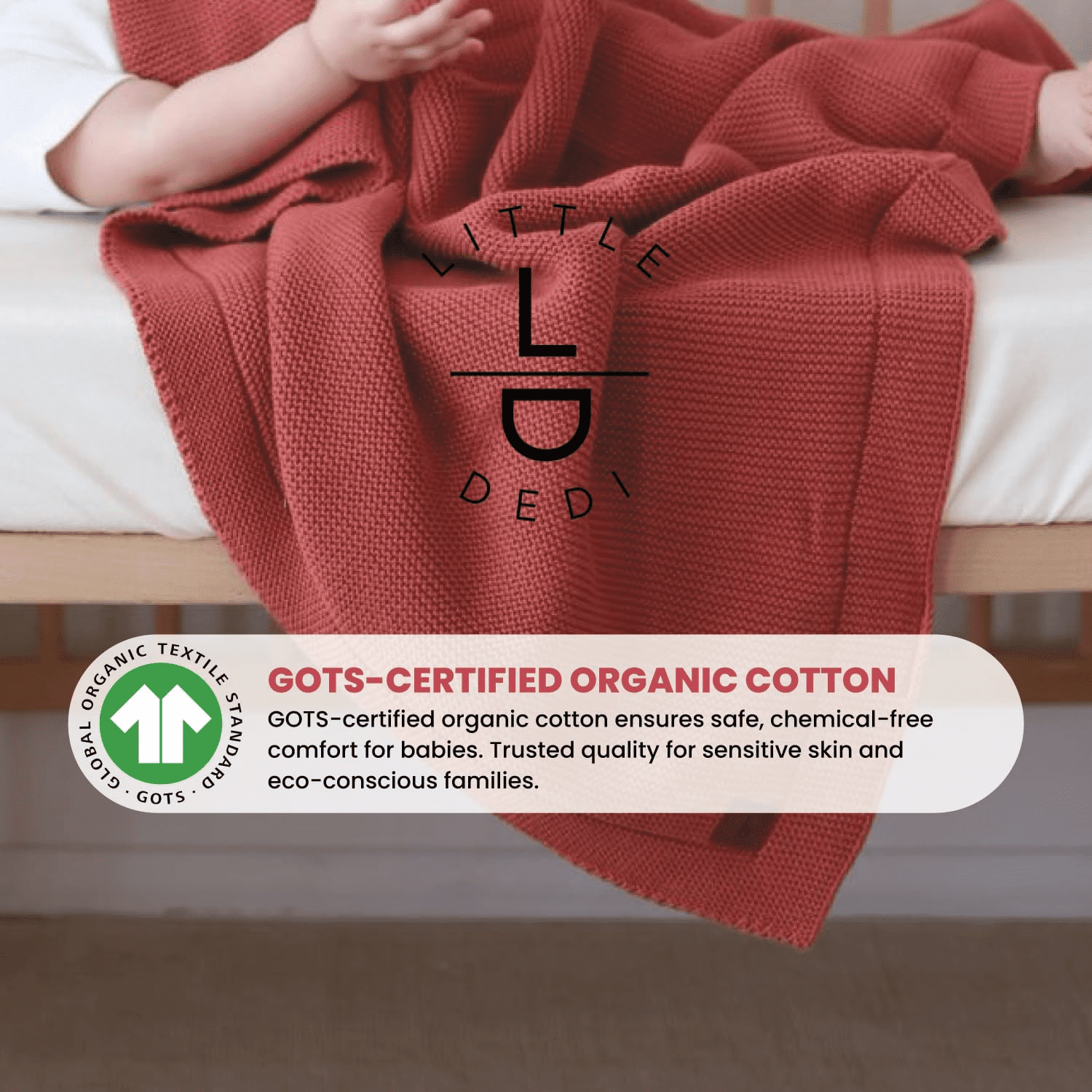 Little Dedi 100% Organic Cotton Baby Knitted Blanket with Gift Box - Soft Toddler, Crib, Stroller Blanket - Neutral Swaddle and Receiving Blanket for Newborns, 30"x40", Amberglow