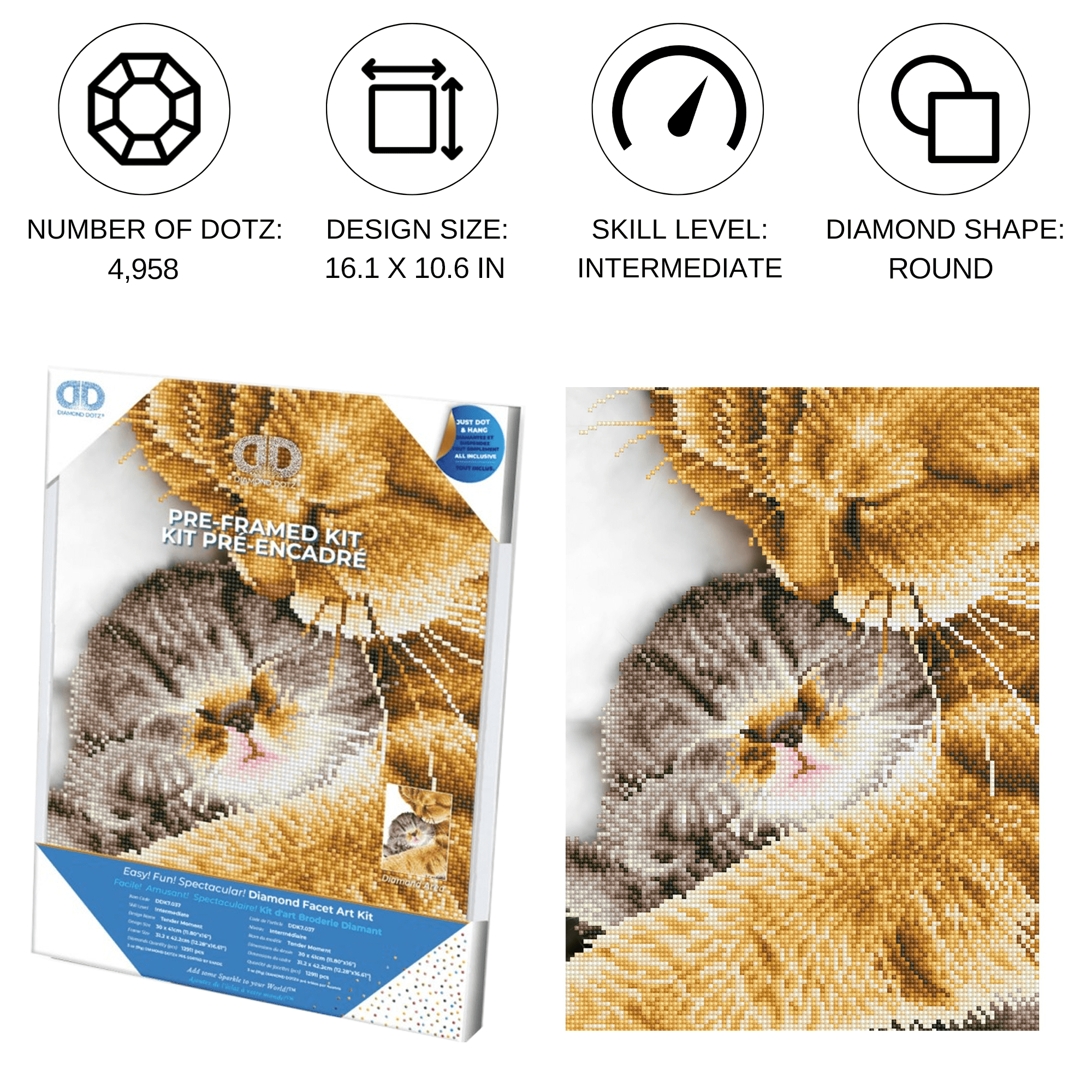 Diamond Dotz Tender Moment with Frame Cat Diamond Painting Kits for Adults - Diamond Art Kits a Relaxing Creative Craft Kit with Dotz Gems 11.8"x16"