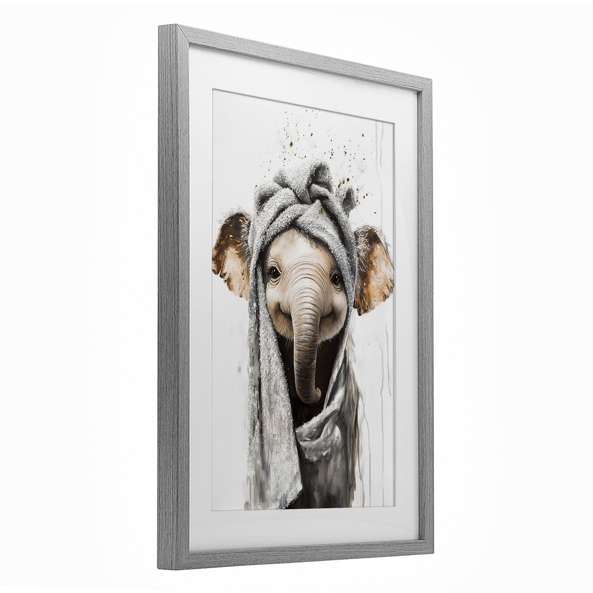 Stupell Industries Squeaky Clean Elephant Gray Framed Print Under Glass, design by Tina LeCour