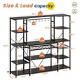 thumbnail image 3 of Large Bakers Rack with Power Outlet, 5 Tiers Coffee Bar Table with Wire Basket, 8 Hooks and Goblet Holder, Black, 3 of 7