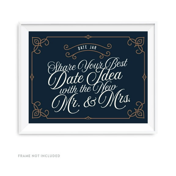 Navy Blue Art Deco Vintage Party Signs, Date Jar Share Your Best Date Idea With the New Mr. & Mrs. Sign, 8.5x11-inch