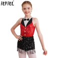 thumbnail image 2 of Traje moderno de lentejuelas para actuación de baile de Jazz y Hip Hop, vestido sin mangas para niños y niñas, vestido corto con borlas y lentejuelas, vestido de baile latino, 2 of 5