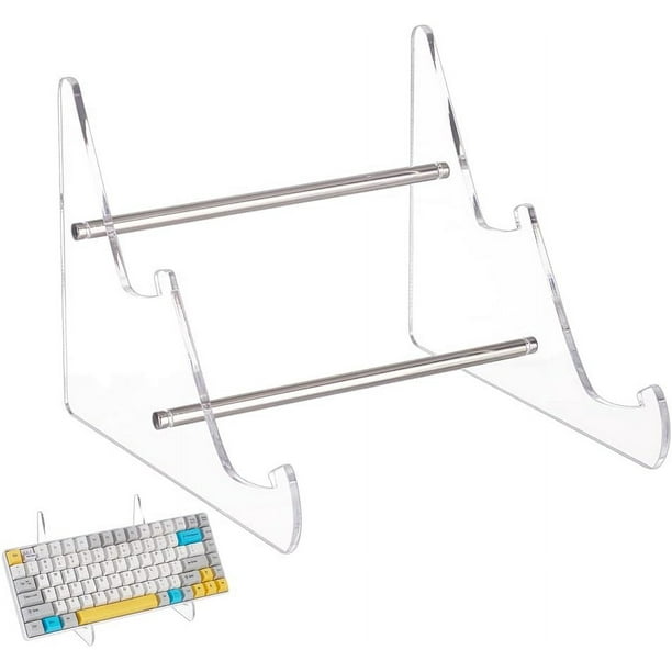 Soporte acrílico de dos niveles para teclado mecánico de ordenador. Estante de escritorio con soporte acrílico transparente para teclados. Bandeja de almacenamiento.