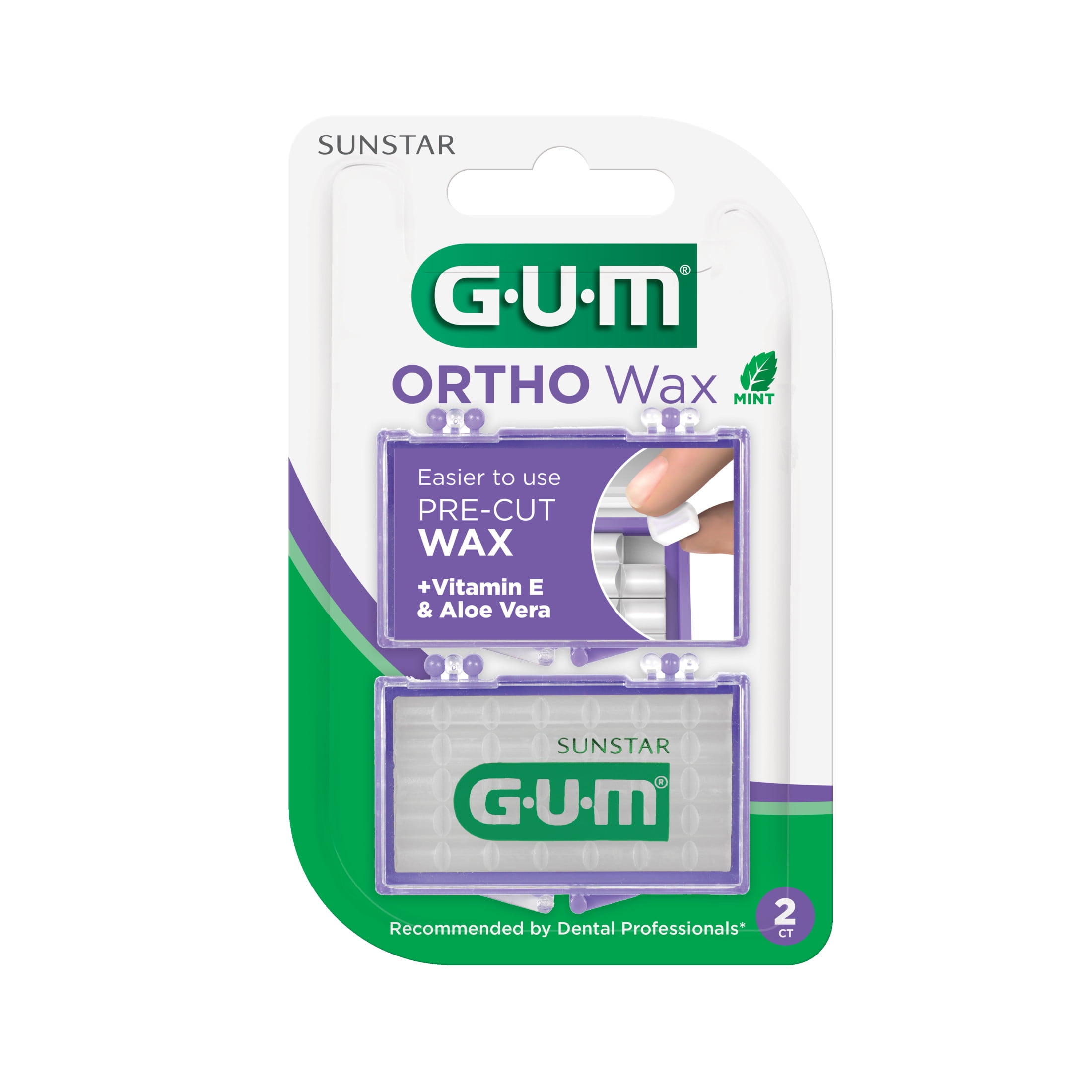 GUM Orthodontic Wax for Braces and Dental Devices with Vitamin E and Aloe Vera, Mint Flavor, Pack of 2