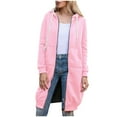 thumbnail image 5 of Dwellite Women's Zip Up Hoodies Oversized Fleece Long Tunic Sweatshirts Casual Fall Jacket Coat with Pockets Pink L, 5 of 6