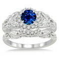 thumbnail image 2 of 1.25 Carat Sapphire and Diamond Vintage floral Bridal Set Engagement Ring on 10k White Gold, 2 of 3