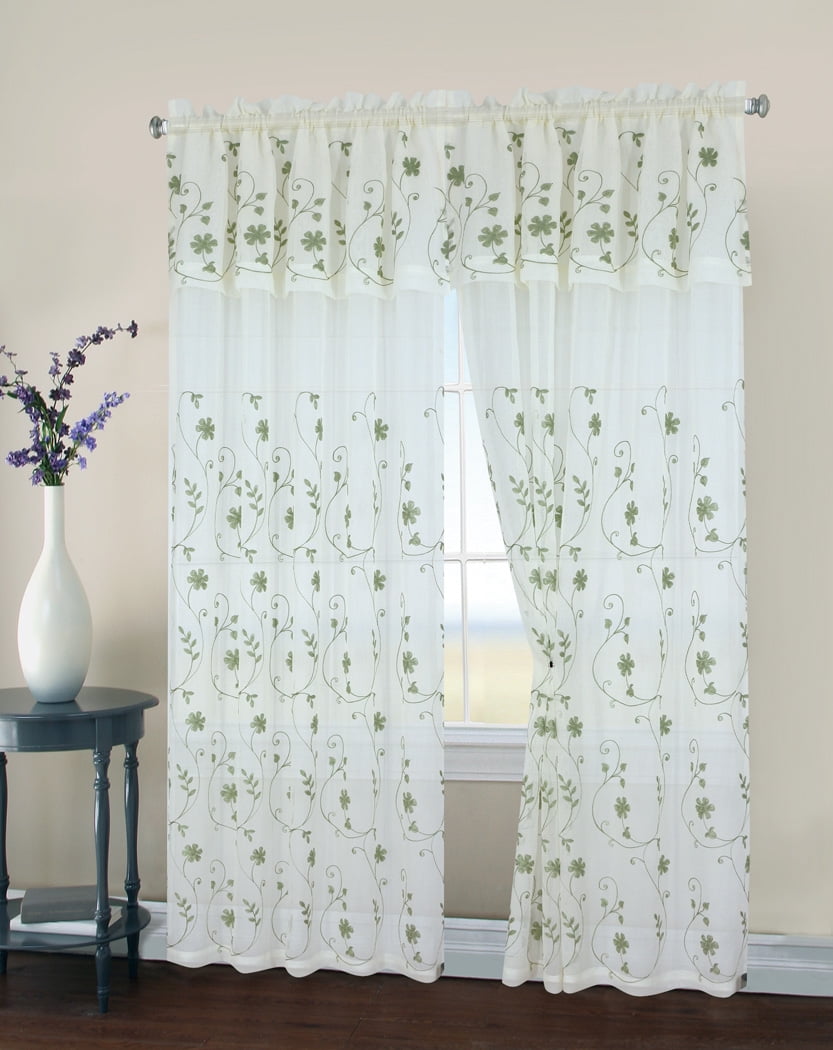 2 Pack, Regal Home Collections Malta Embroidery Sheer Curtain Panel