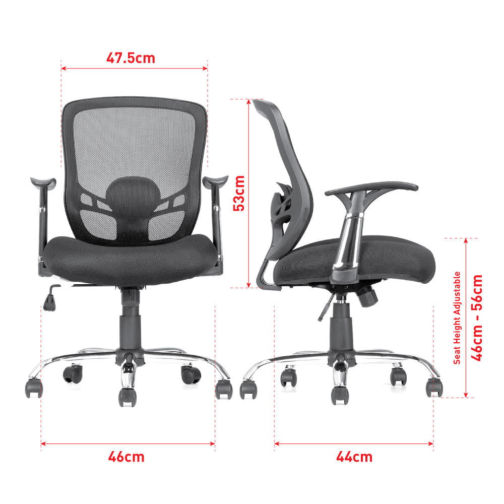 Black, Moustache® Office Mesh Task Chair with Armrest Mid-Back 