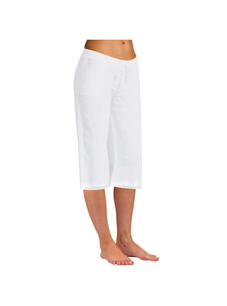 Women's Cotton Linen Crop Pants Capris with Pockets Drawstring