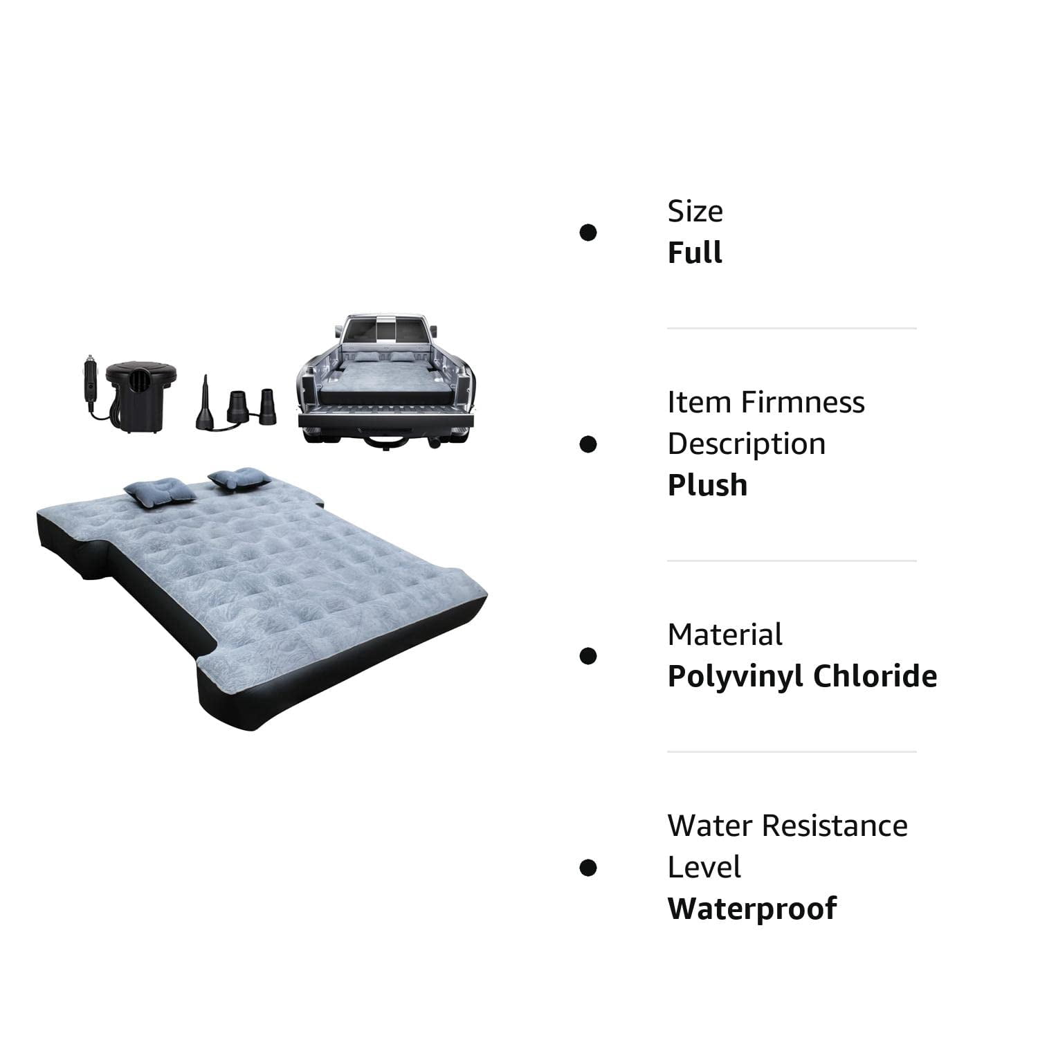 Truck Bed Air Mattress for 5.5'-5.8' Full Size Short Truck Bed Inflatable Camping Mattress with Pump & Carry Bag, Gray