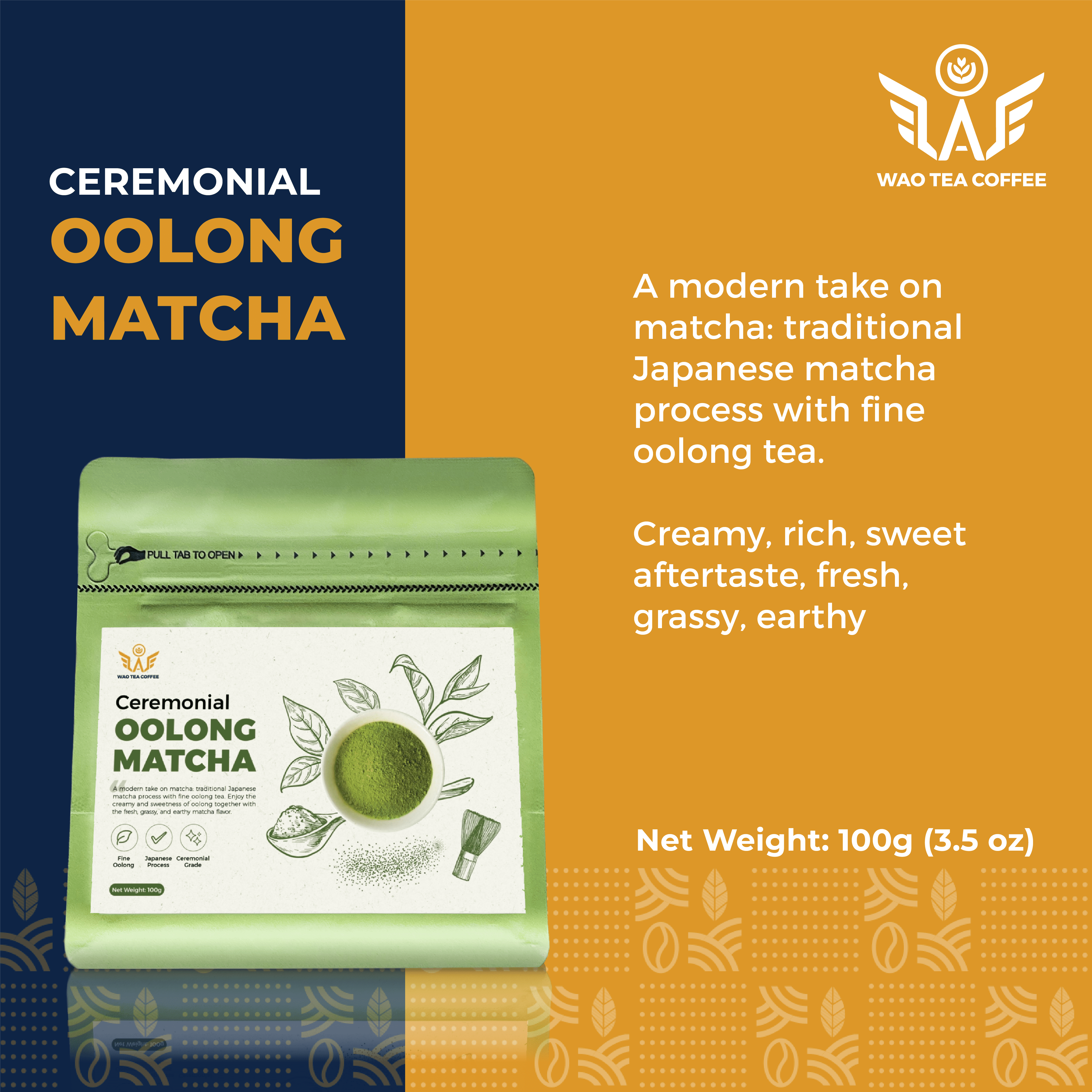 Ceremonial Oolong Matcha Powder, Premium Loose Leaf, Smooth & Floral, 100g