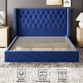thumbnail image 6 of Merluxy King Bed Frame Upholstered Bed Wingback Headboard Velvet Tufted Diamond Button/No Box Spring Needed/Easy Assembly/Navy Blue, 6 of 8