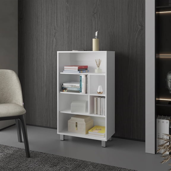 Cterwk 6 Shelves Woo Bookshelf Bookcase for Living Room, Office, White