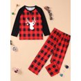 thumbnail image 3 of Elippeo Christmas Family Pajamas Matching Set, Long Sleeve Elk Print T-shirt with Plaid Pants Sleepwear Loungewear, 3 of 10