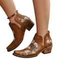thumbnail image 2 of Western Booties for Women Floral Embroidered Pointed Toe Chunky Heel Cutout Comfortable Round Toe Ankle Boots for Women, 2 of 6