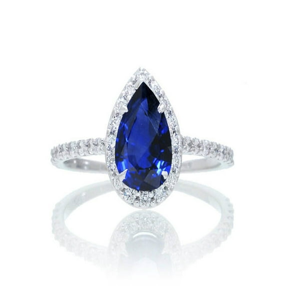 1.5 Carat Classic Pear Cut Sapphire With Diamond Celebrity Engagement Ring on 10k White Gold