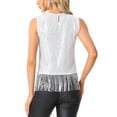 thumbnail image 3 of INSPIRE CHIC Party Tops for Women's Sequin Fringe Trim Sleeveless Round Neck Sparkly Tees L White, 3 of 5