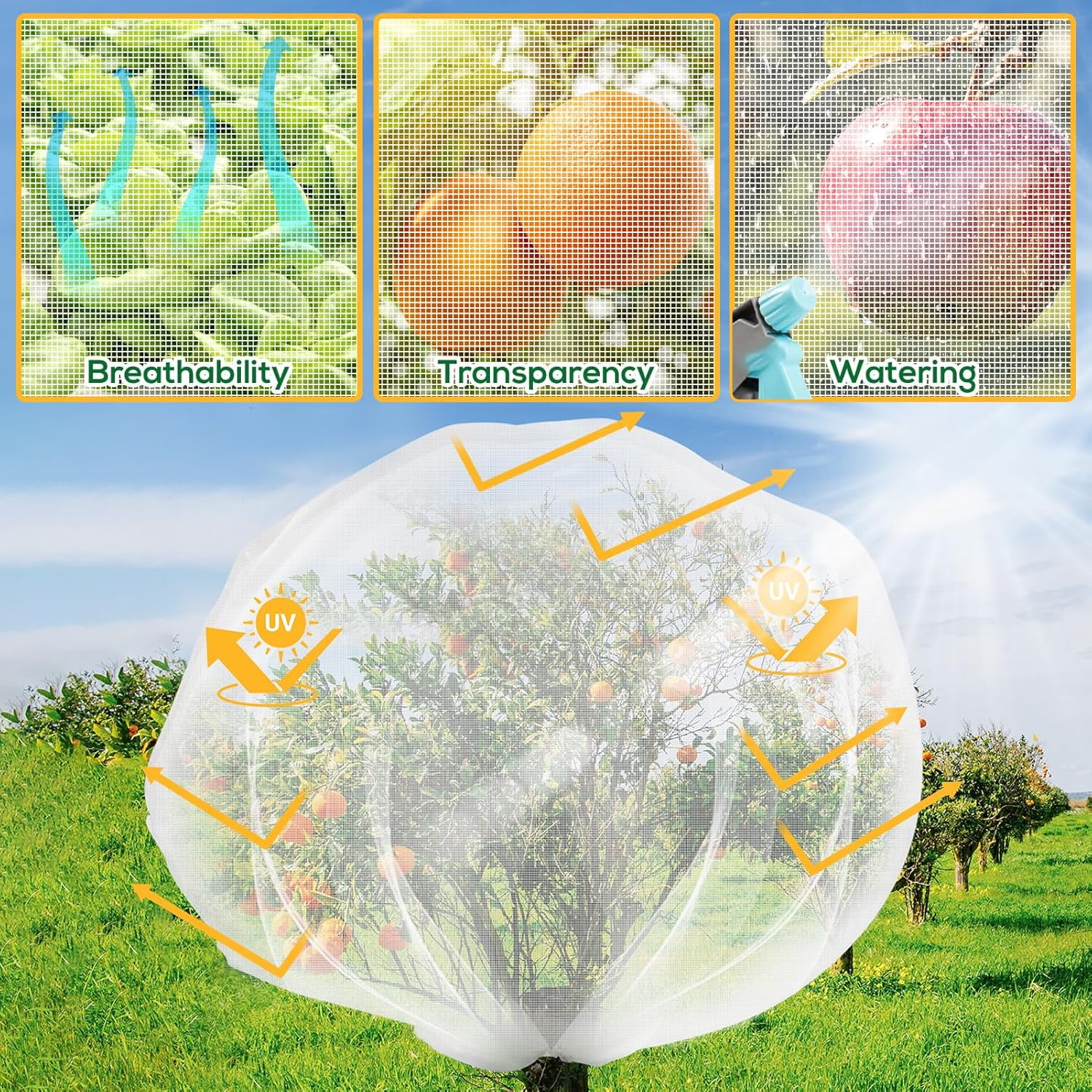 Fruit Tree Netting with Drawstring, 7 x 6ft Ultra-Fine Mesh Garden Insect & Bird Protection Cover, Breathable Reusable Tree Netting for Citrus, Apple, Peach & Shrubs
