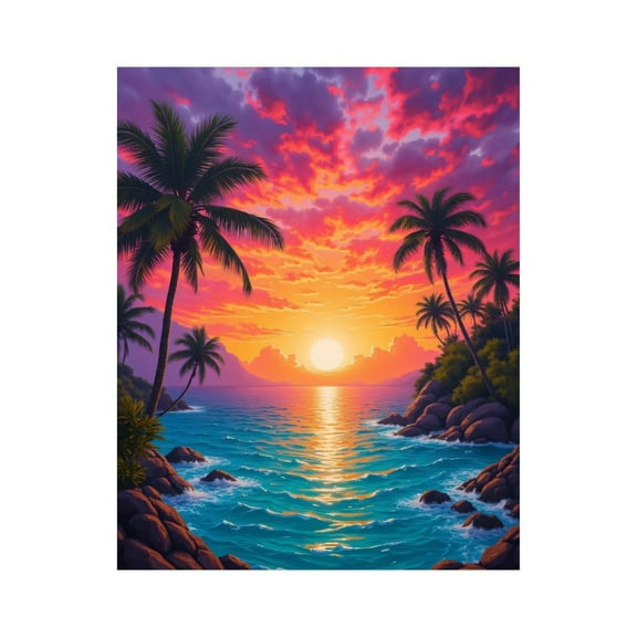 Paint By Numbers Kit for Adults Beginner - Tropical Sunset Over Ocean Palms DIY Canvas Painting Kits for Adults, Frameless Paint By Number for Adults for Home Wall Decor 16x20 Inch