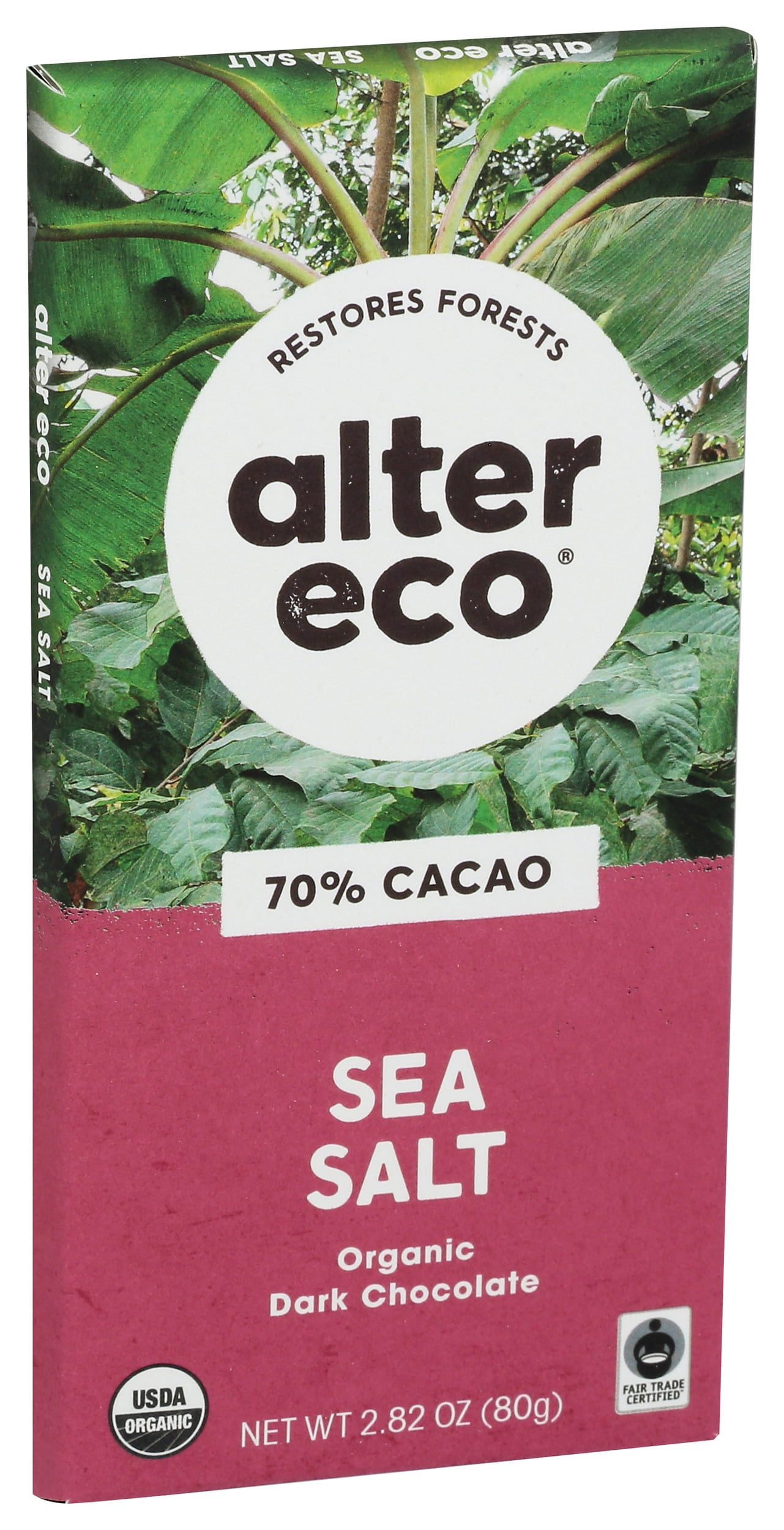 Pack of 12, Alter Eco Sea Salt Organic Dark Chocolate, 2.82 oz