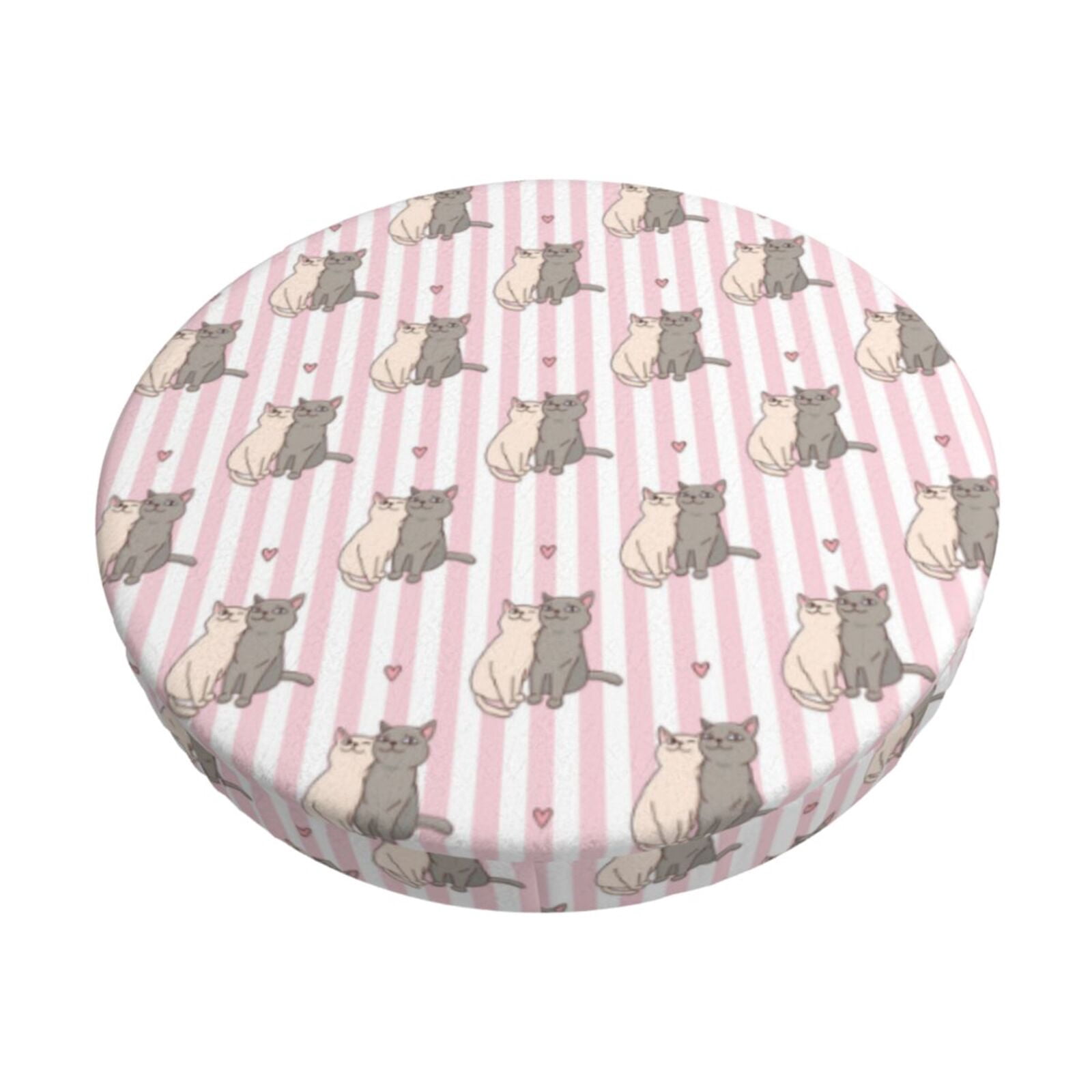 Easygdp Heart Cat Print Easy To Install Bar Stool Covers&Stool Covers Round&Elastic Stool Cover, Barstool Covers,Washable&Bottom With Elastic Edge-14 inch