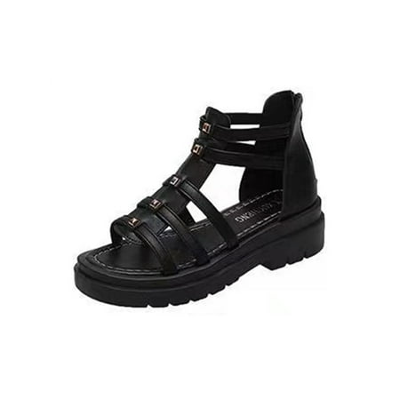 

UKAP Ladies Shoes Summer Platform Sandals Multi-Strap Gladiator Sandal Casual Beach Women Open Toe Lightweight Black 5.5