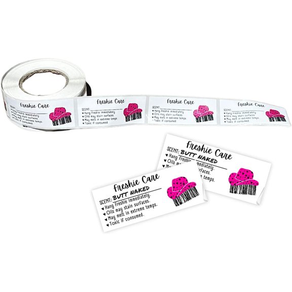 Freshie Care Instruction Card Sticker with Line to Write in Scent  350 pc roll  Cowboy Hat Fringe Warning Labels Customer Package 1x2.5