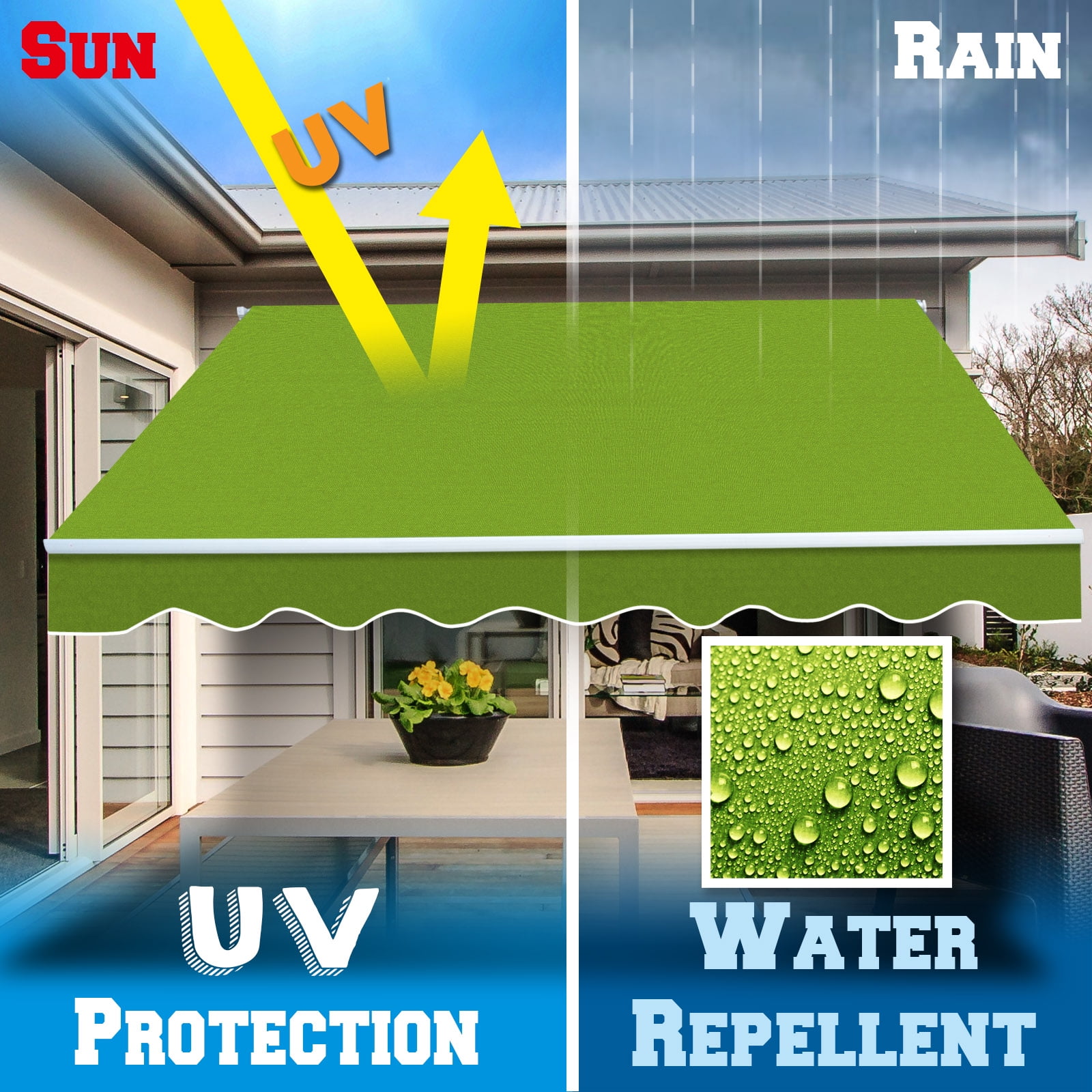 Sunrise Outdoor 8' x 6.4' Replacement Canopy for Manual Yard Retractable Patio Deck Awning Sunshade （Cover Only, Frame is not Included）-Apple Green