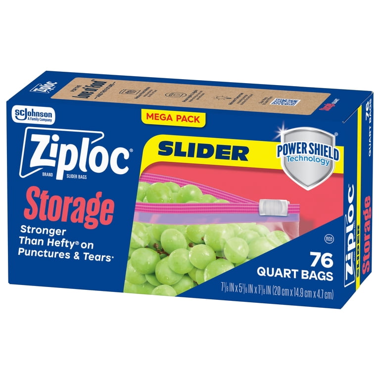 Ziploc, Storage Slider Quart Bags, Power Shield‚Ñ¢ Technology, 76