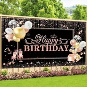 Happy Birthday Banner Backdrop for Girls Women Rose Gold Birthday Party Decorations Supplies Glitters Banner for Sweet Girls Women Birthday Party Favors Photography Background 45 x 70