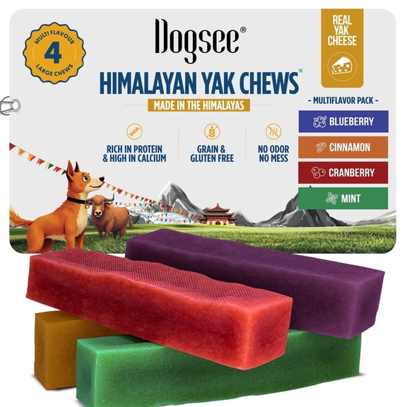 Dogsee Multiflavor Yak Cheese Dental Chews Large Dogs 1 lb 4 Aggressive-Chewer Bars