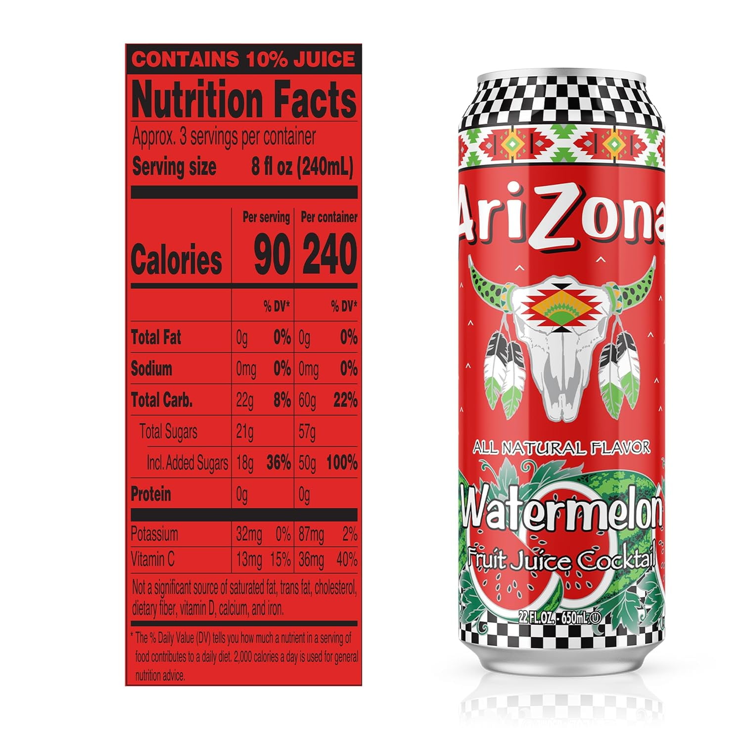 AriZona Watermelon Juice Cocktail - Big Can, 22 Fl Oz (Pack of 24)