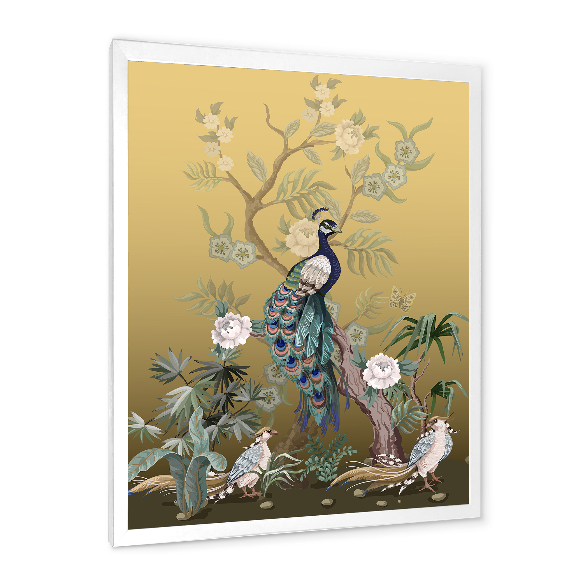 Designart 'Chinoiserie With Peonies and Birds VI' Traditional Framed Art Print