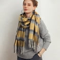 thumbnail image 4 of Clearance! Baberdicy Women's Autumn and Winter Colorful Plaid Shawl Thickening Warm Fringe Scarf Scarf Yellow, 4 of 8