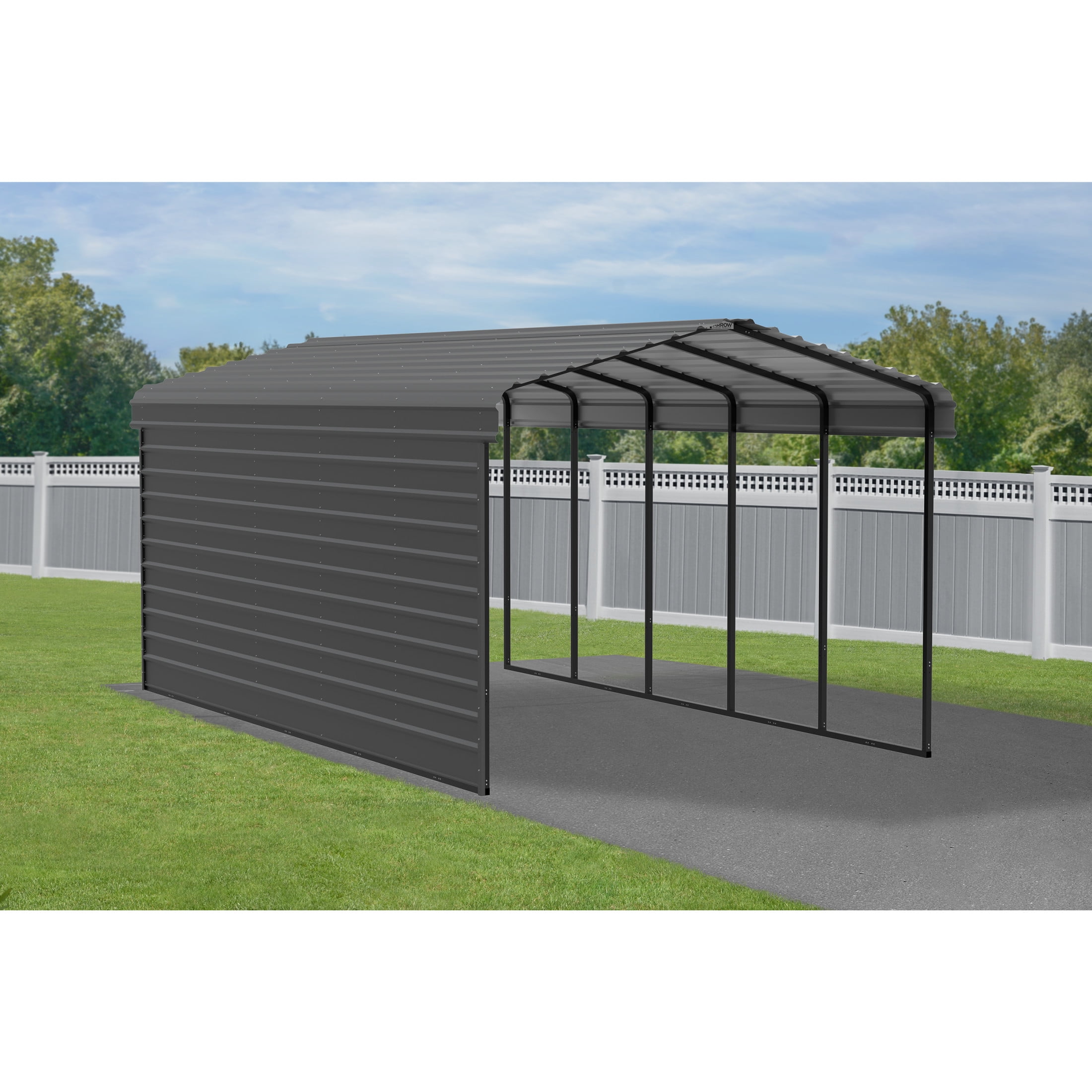 Arrow 12 x 24 x 9 ft Charcoal Carport With 1 Side Wall Kit