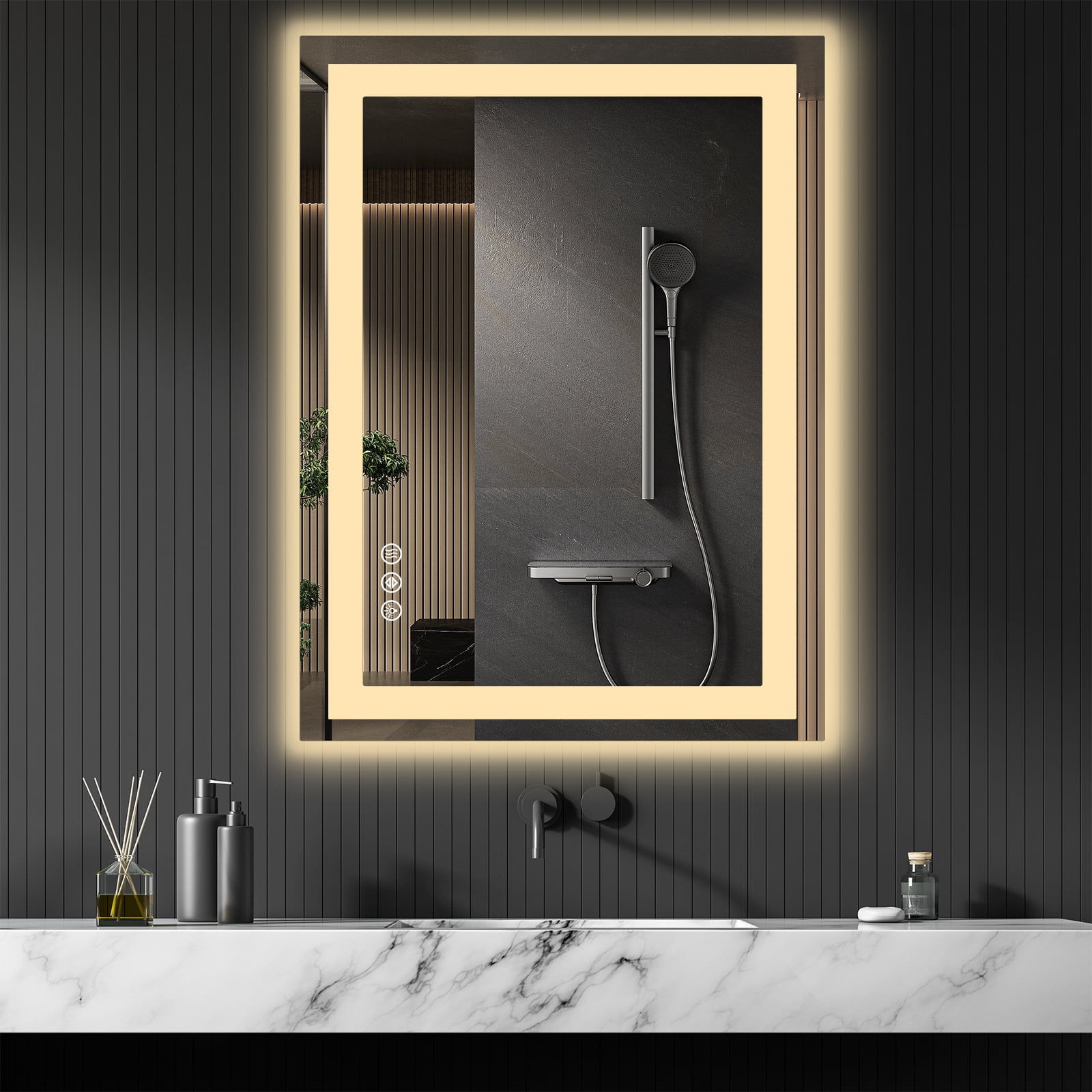 GINNA 24"X36" Anti-fog LED Bathroom Mirror with Dual Light Source and Three Lighting Modes, White