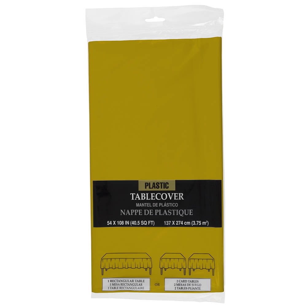 JAM Paper Plastic Table Cover, Gold Tablecloth, 1/Pack