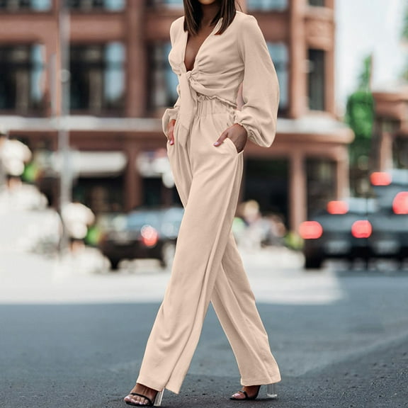Ladies Long Sleeve 2 Piece Suit Casual Solid Color Temperament Elegant Pocket Trousers Suit Pants And Coat for Women Basketball Pants for Women Dressy Pant Suits for A Wedding plus Size Chiffon Two