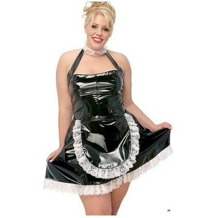 AL-19-1017X Pretty Vinyl French Maid Costume Plus size Black/White / 1X