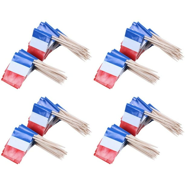 200Pzs Mini Palillo de Dientes de Madera Con Bandera para Decorar Pasteles de Frutas de Fiesta - Francia (Azul, Blanco, Rojo)