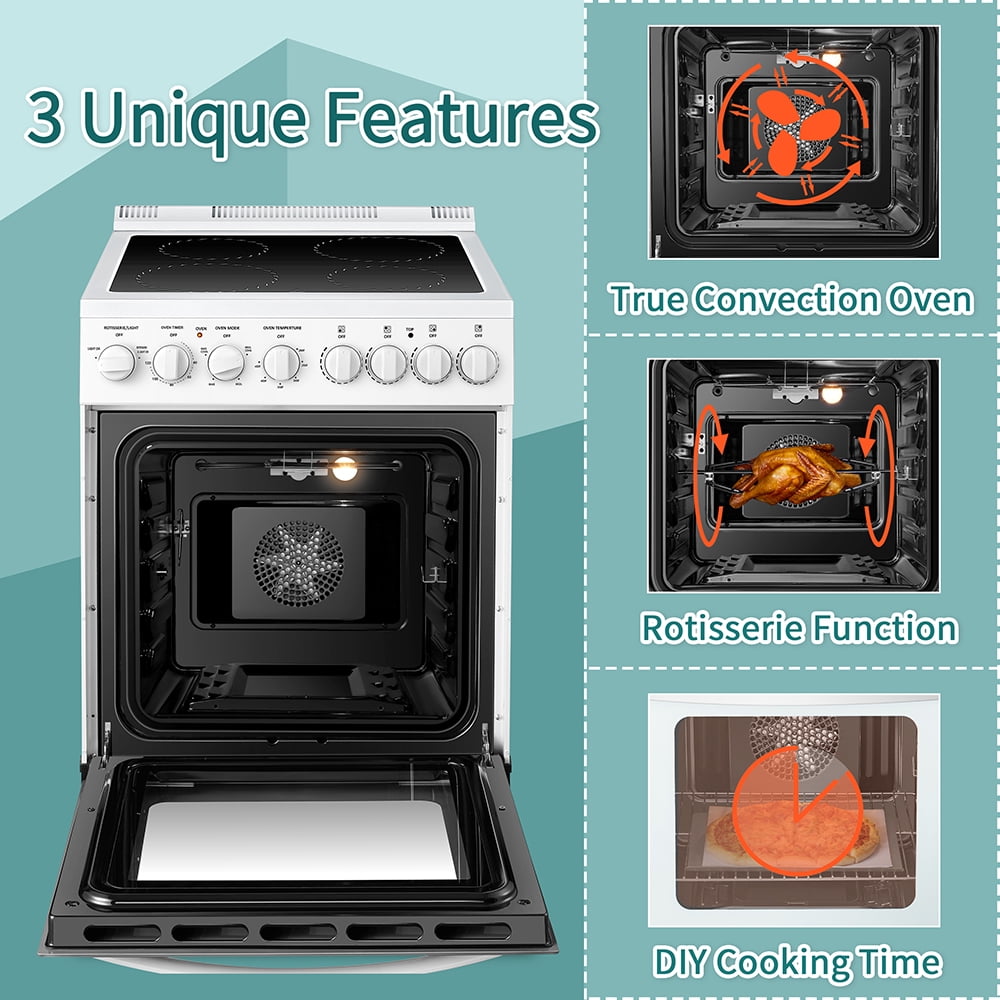 Lanbo 24 in 2.9 CU ft Freestanding Electric Range with Rotisserie and True Convection Oven and Timer