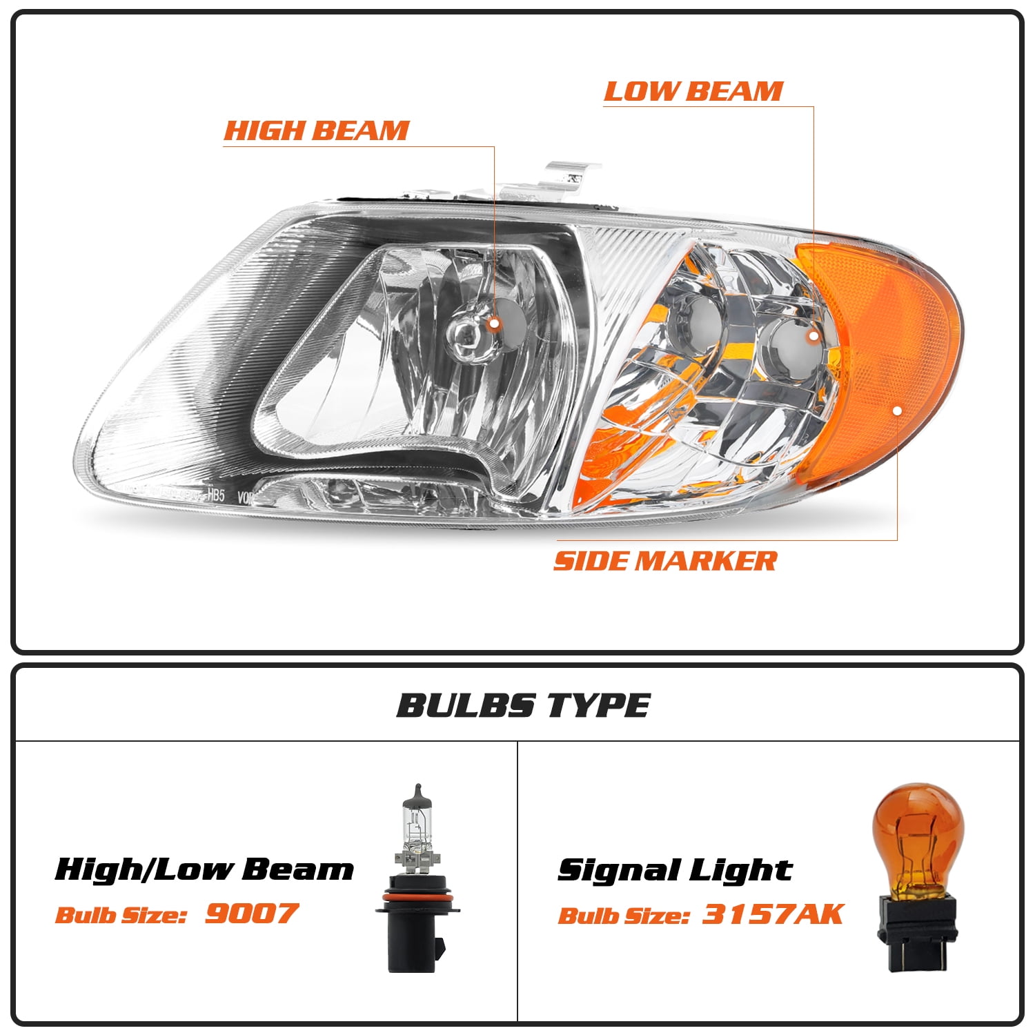 BRYGHT-For 01-07 Dodge Caravan Chrysler Town & Country Headlight Driver+Passenger 2001-2007