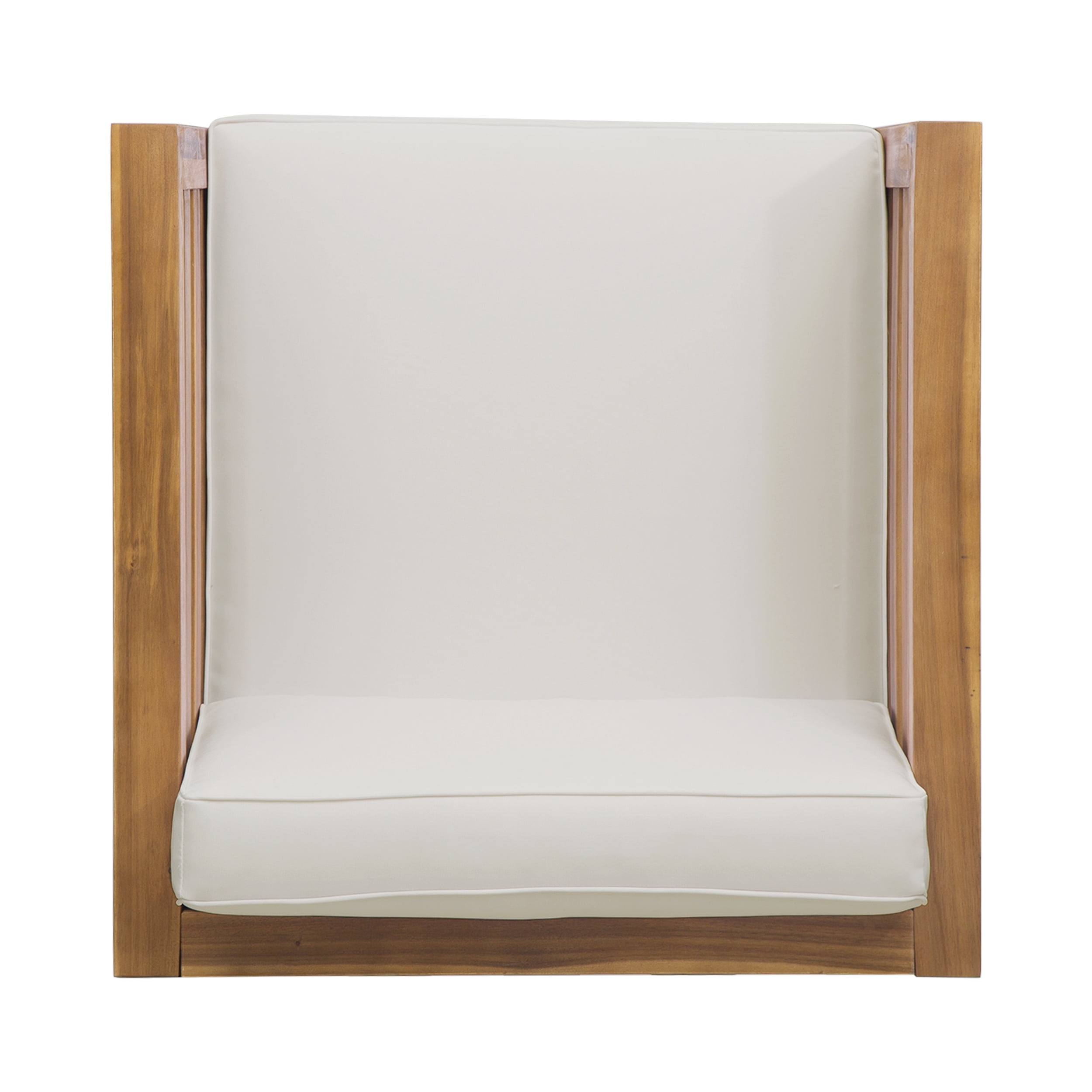 Frankie Outdoor Acacia Wood Club Chairs with Cushions, Set of 2, Teak and Beige