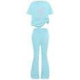 thumbnail image 3 of OSOLU Children Girls Outfits Summer Casual Bow Print Short Sleeve Tees and Long Pants 2 Piece Comfortable Daily Wear Travel Holiday Clothing Sets, 3 of 4
