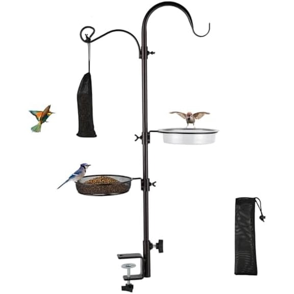 Deck Bird Feeding Station | Premium Multi Feeder Hanging Kit with Bird Bath & Sock Feeder | Attracts Wild Birds, Planter Hanger Hook for Outdoor Deck, Patio, Garden