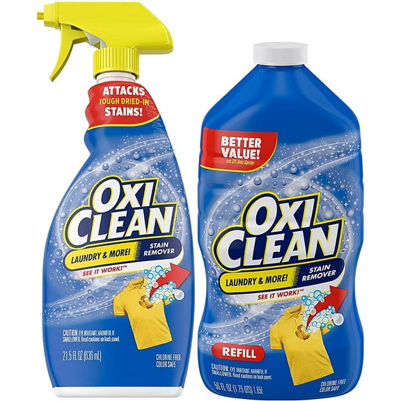 OxiClean Laundry Stain Remover Bundle Pack: 21.5 oz. Spray Bottle   56 oz. Refill
