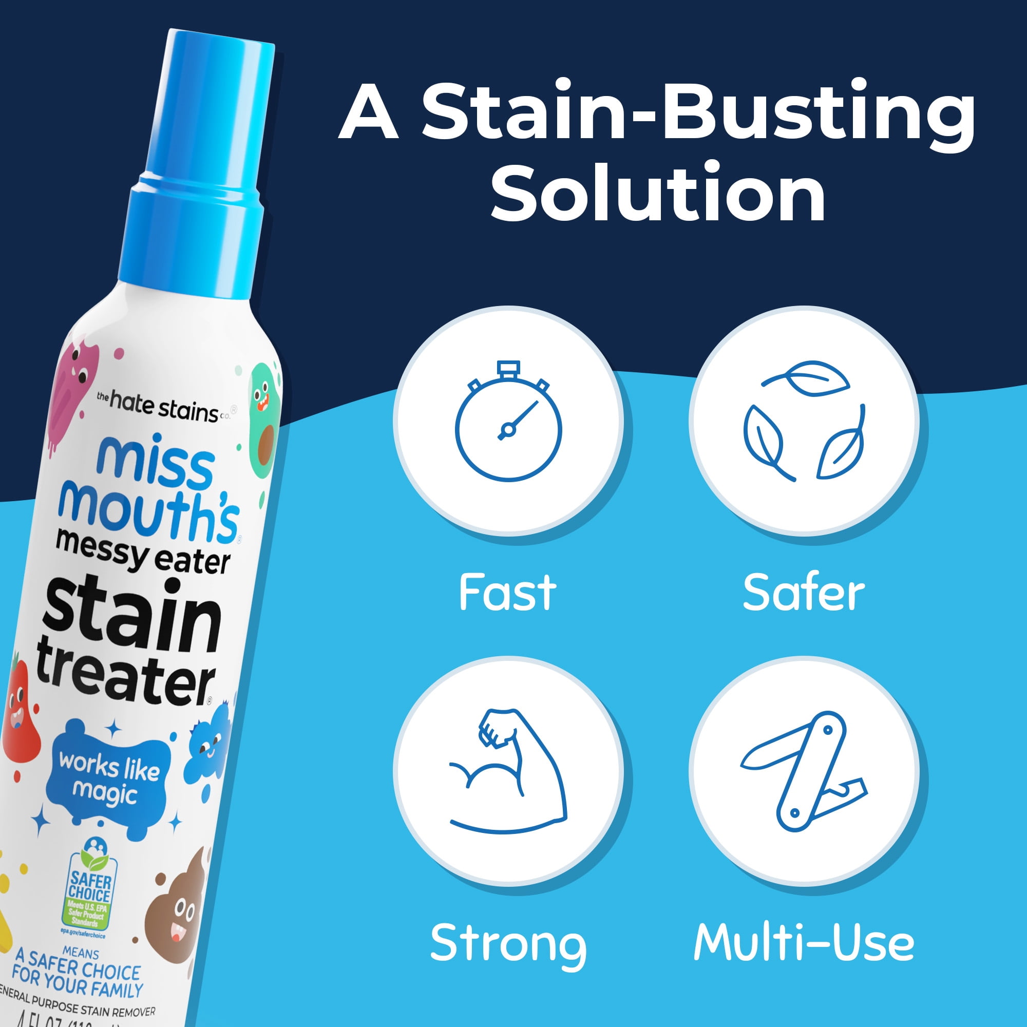Miss Mouth's Messy Eater Stain Treater Spray for Baby & Kids, 4 fl oz, Newborn & Baby Essentials, Stain Remover for Food, Grease, & More, Gentle on Laundry