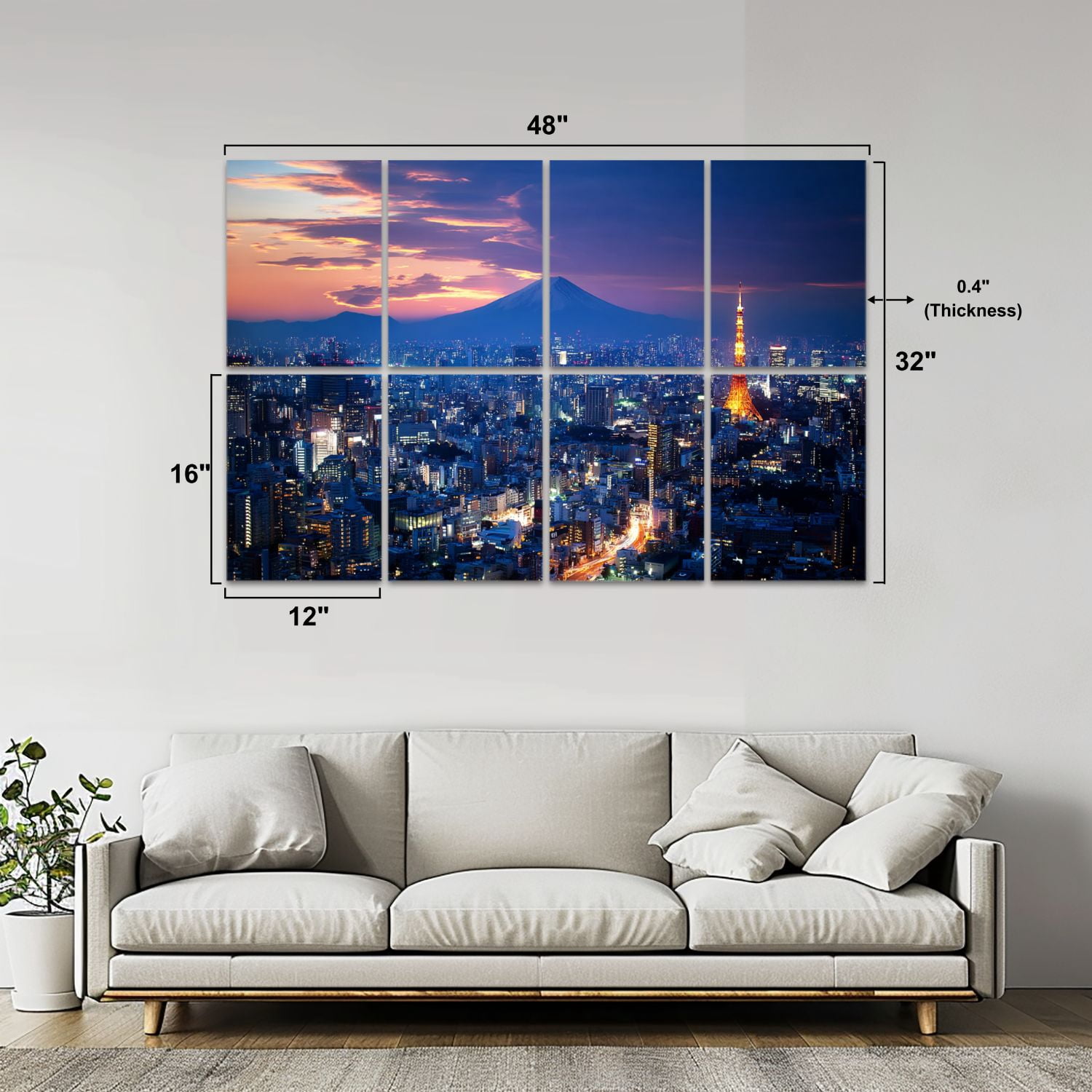 8 Pack Art Acoustic Panels Sound Absorbing Mt Tokyo skyline Decorative Soundproof Wall Panels Self Adhesive for Nursery Game Room Bedroom 48"x32"