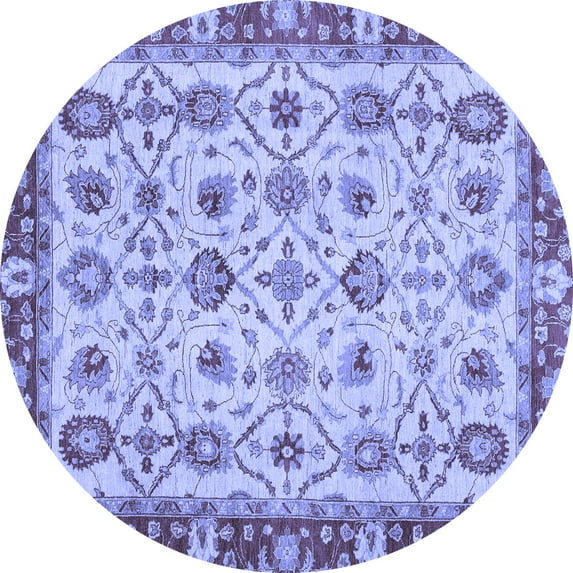 Ahgly Company Machine Washable Indoor Round Oriental Blue Traditional Area Rugs, 4' Round