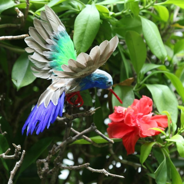 Pájaro decorativo artificial del colibrí del pájaro con las plumas, ornamento de la decoración del jardín casero DYNWAVEMX Aves decorativas artificiales